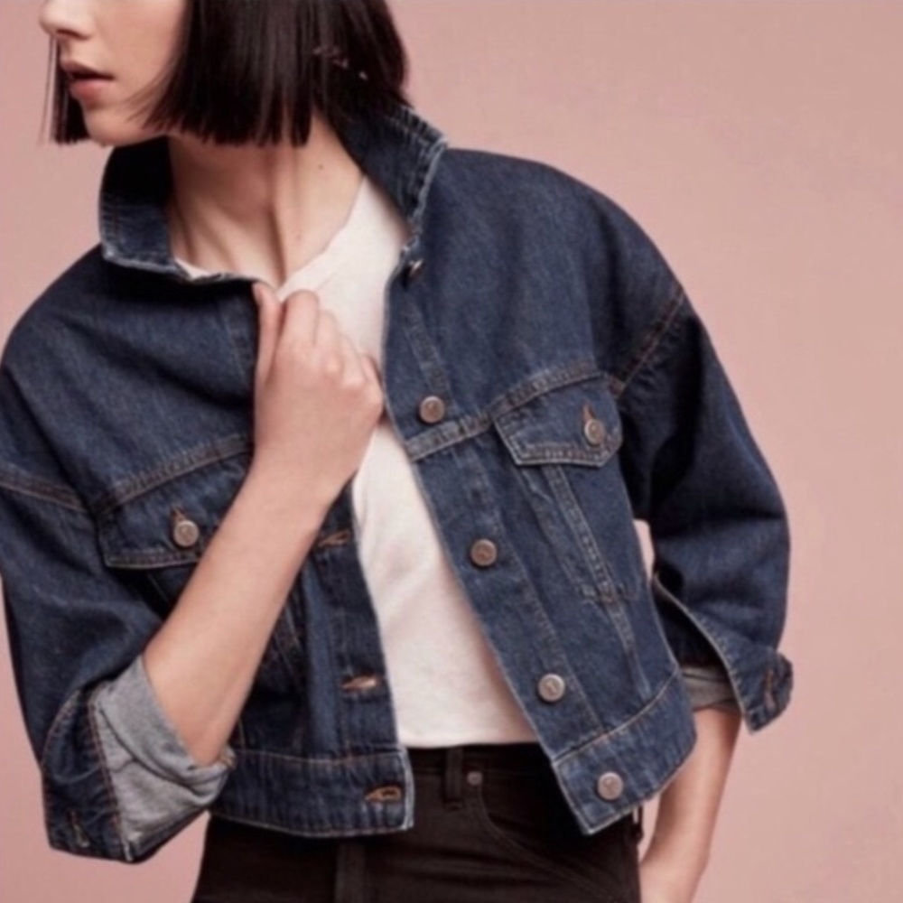 Pilcro Letterpress Crop Trucker Denim Jean Jacket